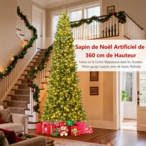 Sapin de Noël Pré-Éclairé Articulé 3,6M COSTWAY-Connecteur d'Alimentation Rapide-Lumières LED-2536 Branches